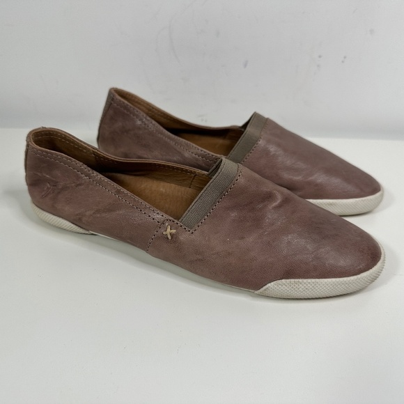 FRYE Melanie Slip On Leather Flats •Women Size 6.5 Metallic Bronze Brown Loafers - Picture 1 of 13